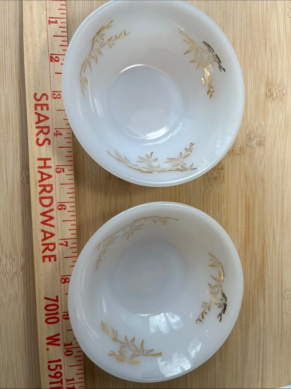 Set of 2 Dessert Vintage Federal Glass Milk Bowls - Gold Bamboo Pattern